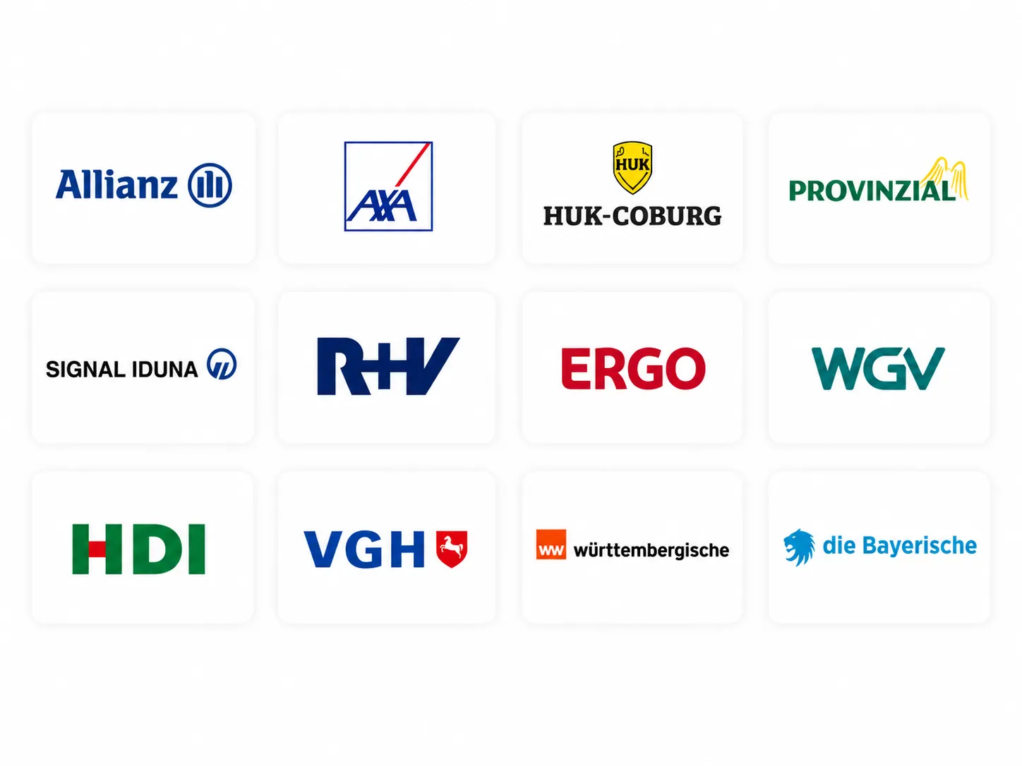 Versicherungspartner: Allianz, AXA, HUK-COBURG, Provinzial, Signal Iduna, R+V, ERGO, WGV, HDI, VGH, Württembergische, die Bayerische