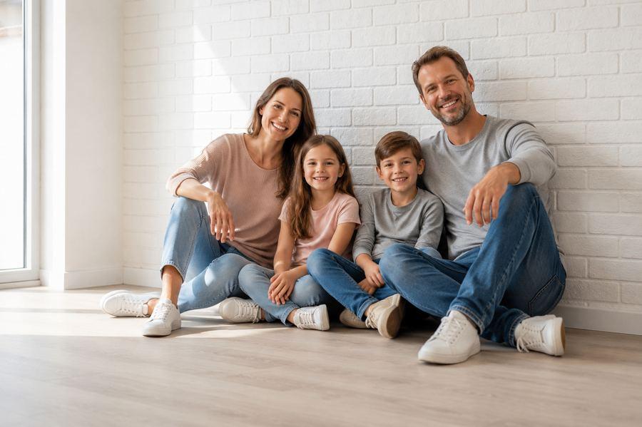 Zufriedene Familie nach Schadensanierung